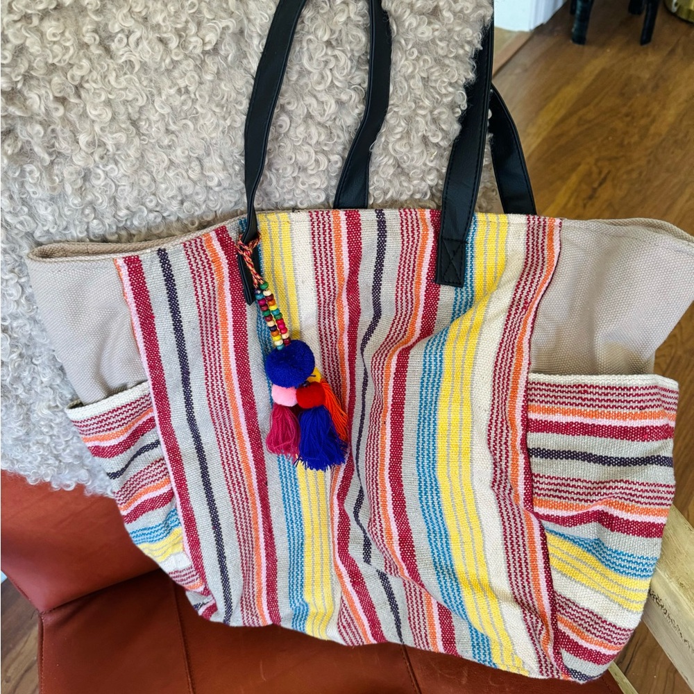 Boho Striped Spa Beach Tote Bag
